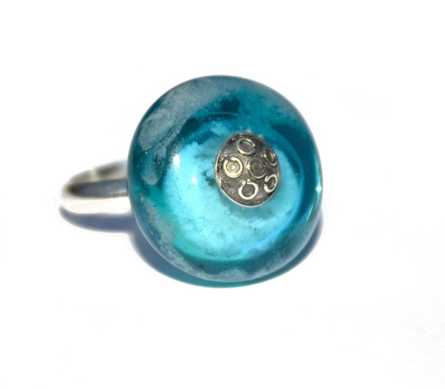 Holle ring top geblazen zee blauw met zand en zeezout